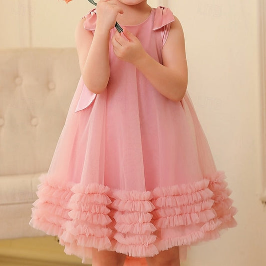 Color Floral Kids Sleeveless Party Dress Solid Girls' FashionChic