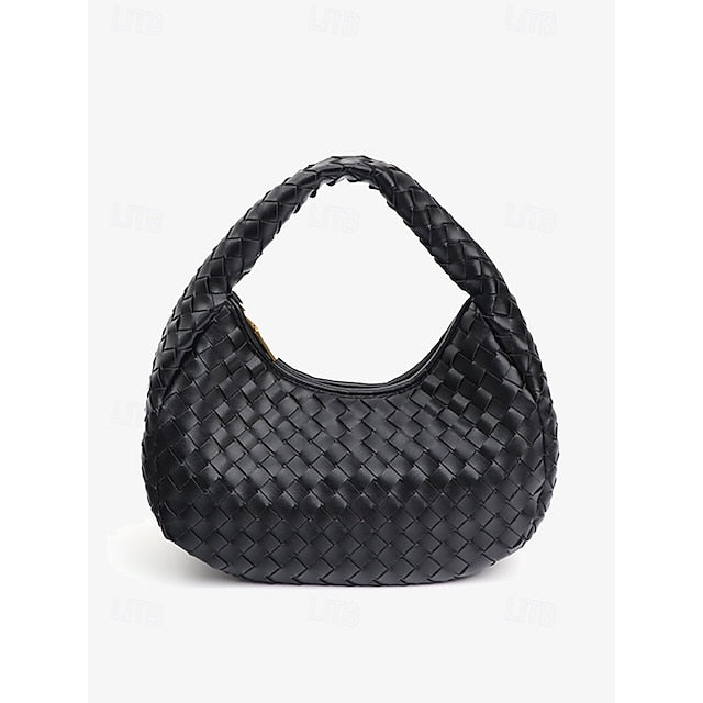 – Leather Round Woven Chic Women's Elegant Ivory Hobo Bag FashionChic