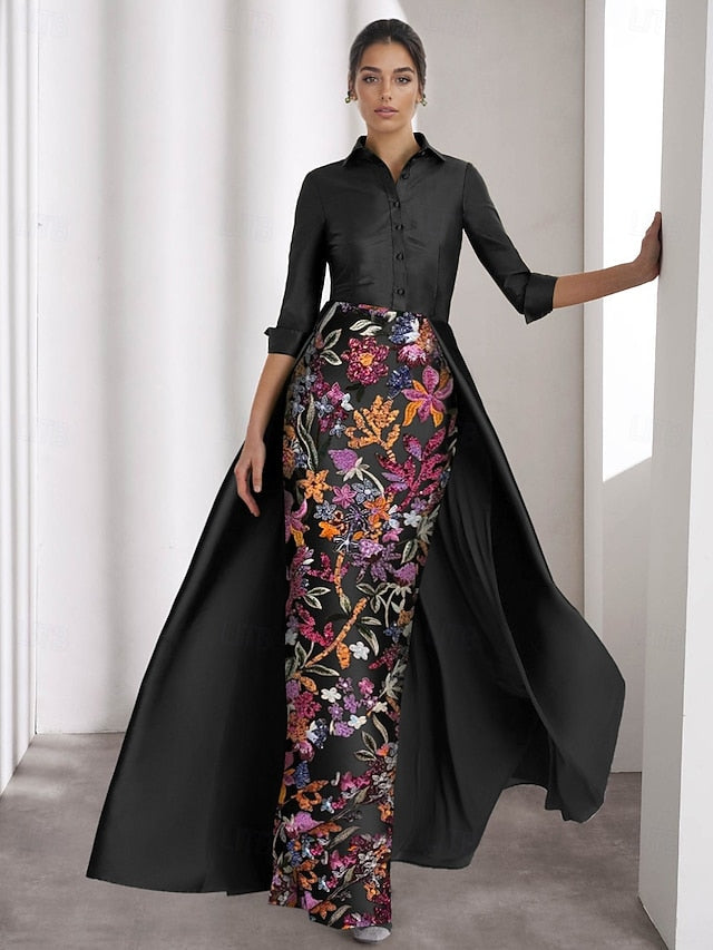 Gown Bride Black Mother Elegant Tie the of Evening A-Line Dress FashionChic