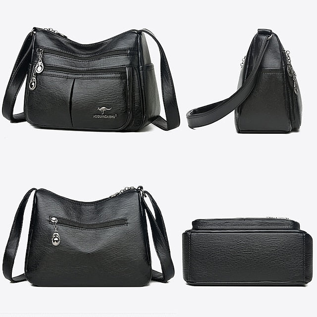 Bag Faux Crossbody Leather - Women's Shoulder Multi-Pocket FashionChic