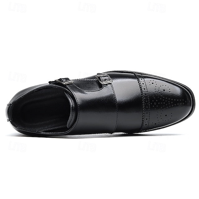 Double Men's Shoes Monk Strap Faux Brown with Dress Leather FashionChic