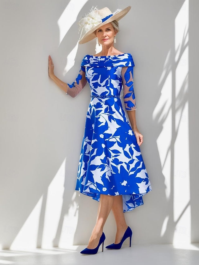 Neck Elegant Bride Mother Boat Simple of Dress A-Line the FashionChic