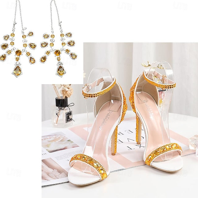 Ankle Stiletto Matching with Women's Heels Green Rhinestone FashionChic