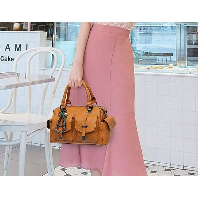 Stylish Large – Women's Blue Leather Handbag Faux FashionChic