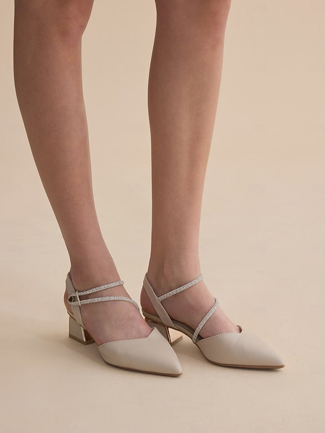 Women's Toe Pointed Heels Elegant with Rhinestone Slingback FashionChic