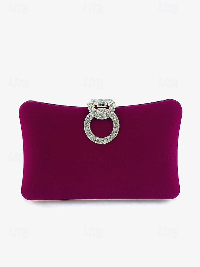 Velvet with Blue Bag Ring Clutch Rhinestone Women's Elegant FashionChic