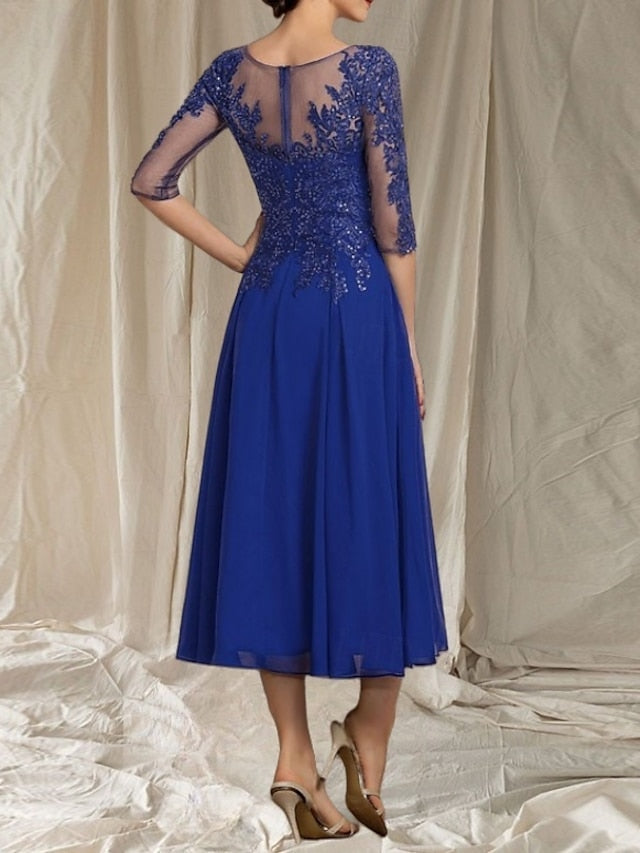Crew Elegant A-Line Guest of the Dress Mother Neck Wedding Bride FashionChic