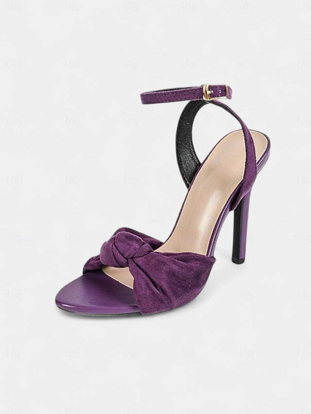 Purple High Suede - Bow Heel with Women's Detail Sandals FashionChic