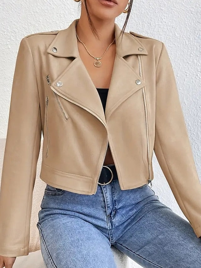 Zipper Faux Leather Pocket Jacket Women's Comfortable FashionChic