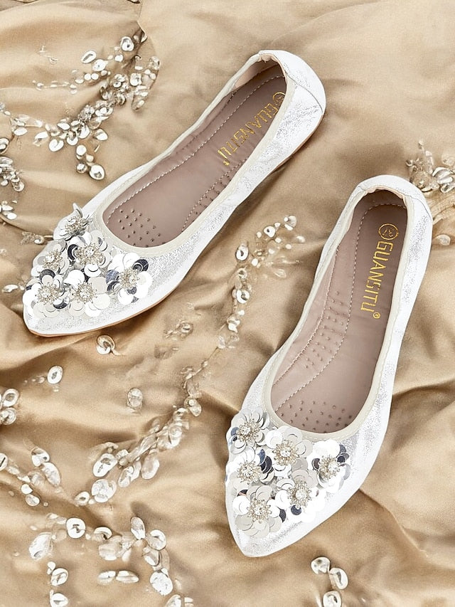 Women's – Floral Embellished Comfortable Foldable Flats FashionChic