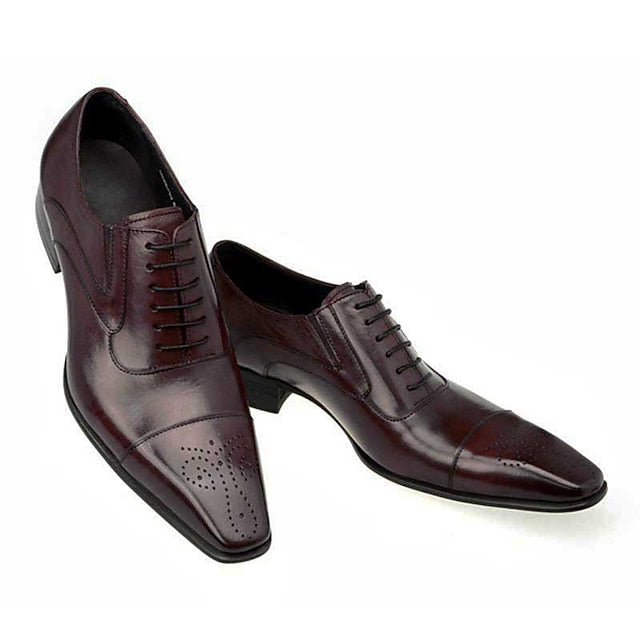Black Classic Oxford Men's Leather Shoes Cap Dress Faux - FashionChic