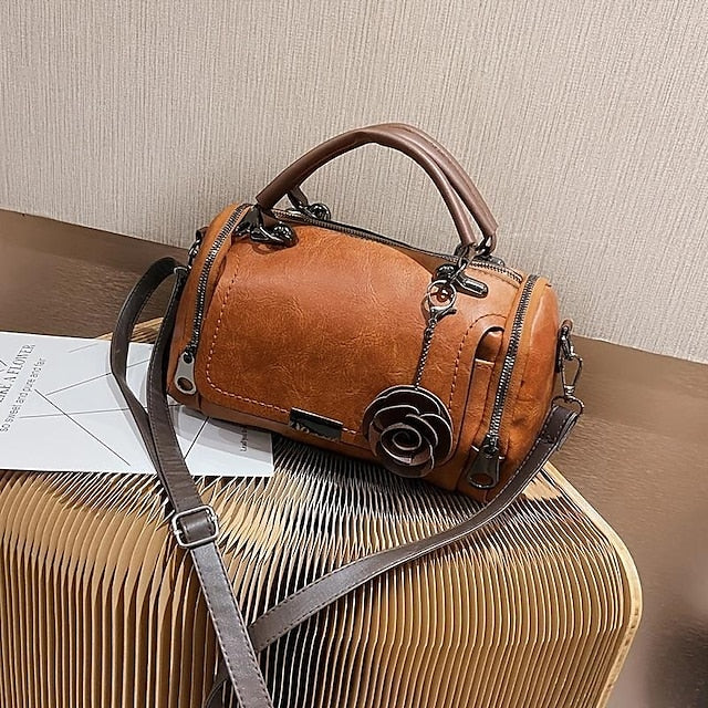 Vintage-Style Floral Handbag Women's Faux with Leather FashionChic