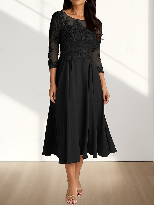 Guest Bride of Crew Elegant A-Line Mother Dress Neck Wedding the FashionChic