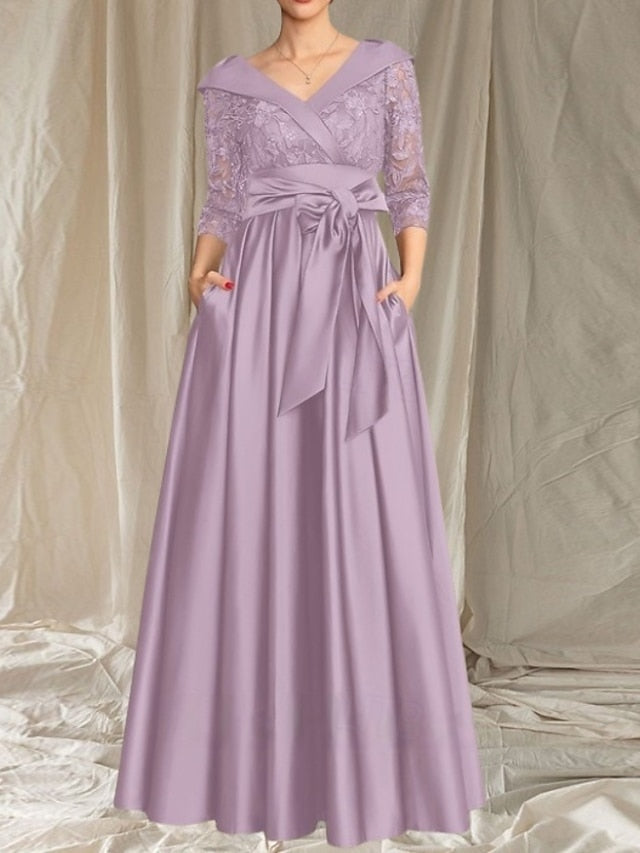 Dress V of A-Line the Mother Wedding Neck Guest Bride Elegant FashionChic