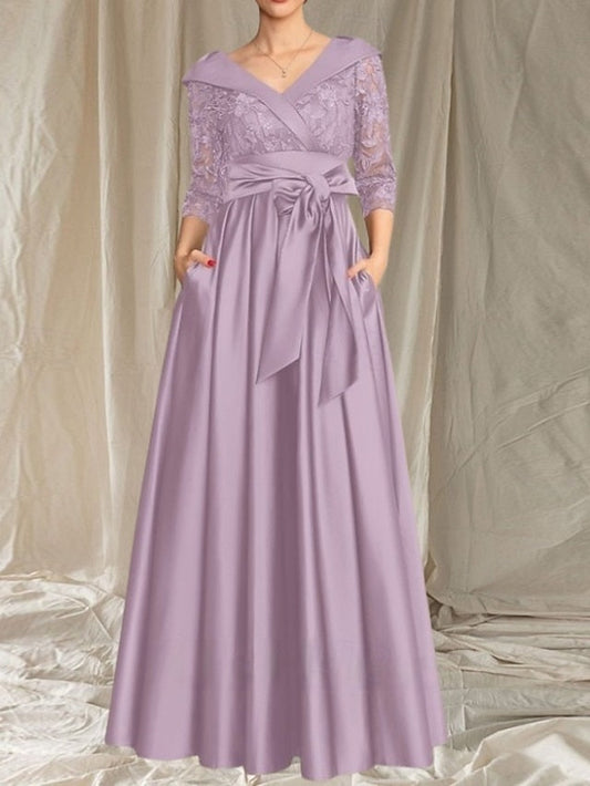 Dress V of A-Line the Mother Wedding Neck Guest Bride Elegant FashionChic