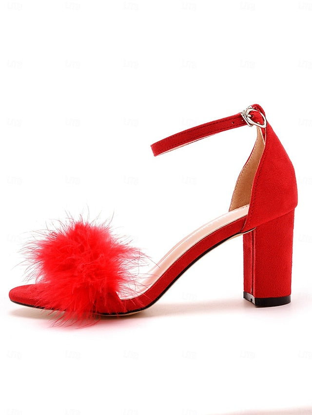 – Wedding Block Women Feather-Embellished for Sandals Heel FashionChic