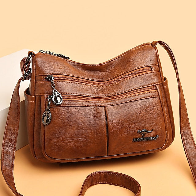 Bag Faux Crossbody Leather - Women's Shoulder Multi-Pocket FashionChic