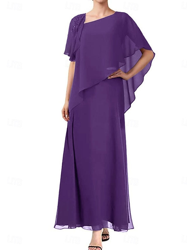 A-Line Mother Simple Dress Square Neck Bride of Elegant the FashionChic