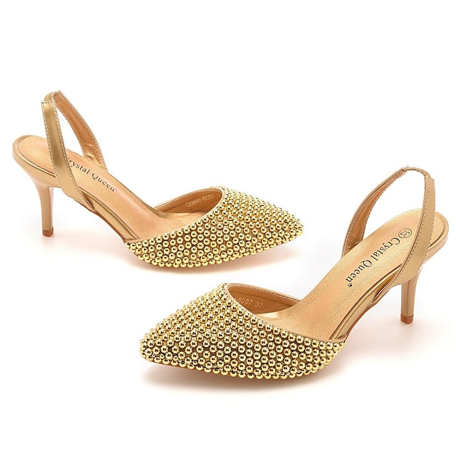 with Pearl Women's Slingback Embellishments White – Heels FashionChic