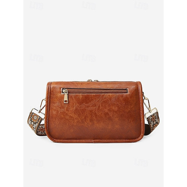 Bag Adjustable Leather Brown Faux Women's Shoulder with FashionChic