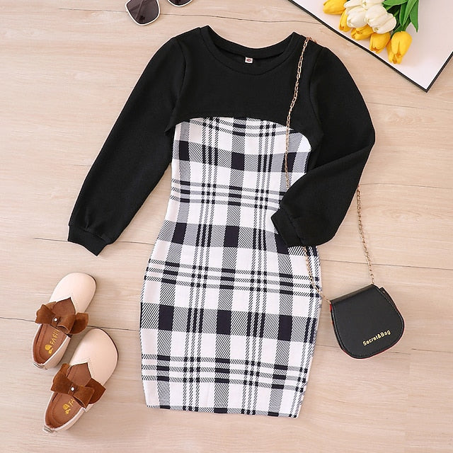 Pieces Girls' Suits 2 Dress Kids Long Color Set Block FashionChic