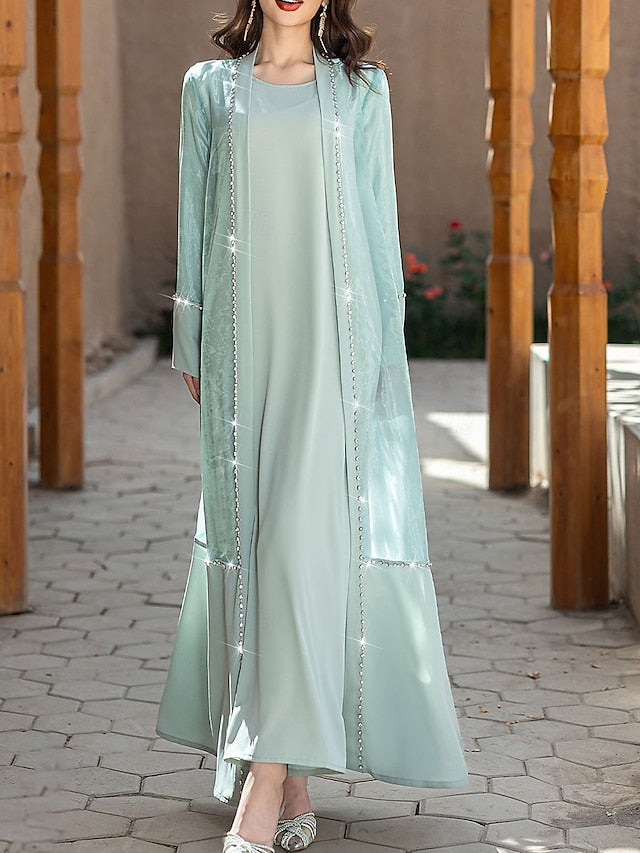 Bride Neck Elegant Crew Floor Vintage Dress A-Line the of Mother FashionChic