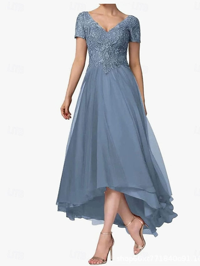 A-Line Bride Dress Neck of the V Mother Elegant Asymmetrical FashionChic