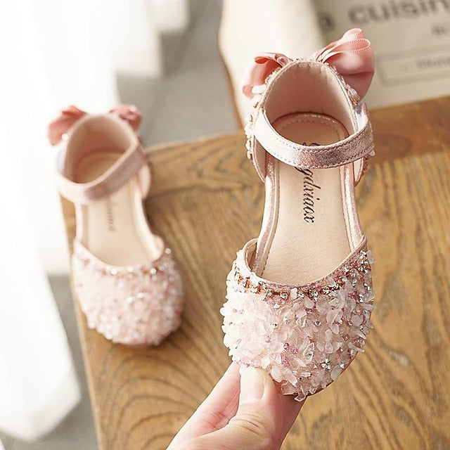 Girl Sparkly with Shoes Crystal and Bow Flower Girls' Satin FashionChic