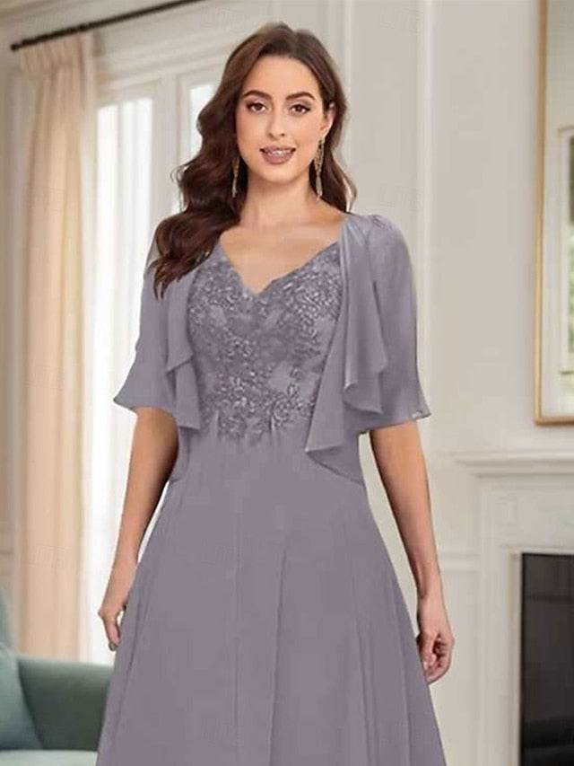 Bride Neck the A-Line Mother Elegant V Simple Dress of FashionChic