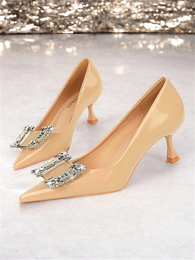 Embellished with Patent Leather Women's Crystal Black Pumps FashionChic