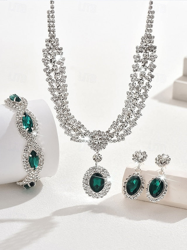 – Jewelry Luxury Set Green Women for Crystal Necklace Elegant FashionChic