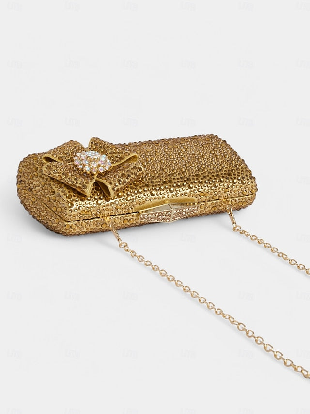 Clutch Heel Sparkling Bow Matching High with Sandals Rhinestone FashionChic