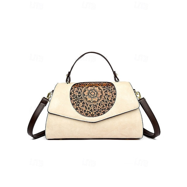 Floral – Faux Vintage Engraved Handbag Leather Women's FashionChic