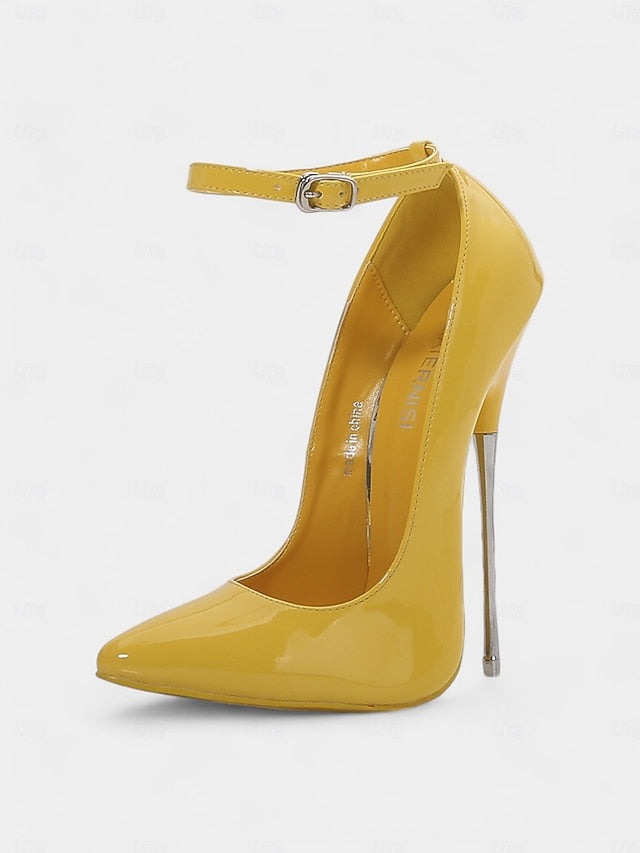 with Red Women's Patent Heels Ankle Stiletto Leather Strap FashionChic