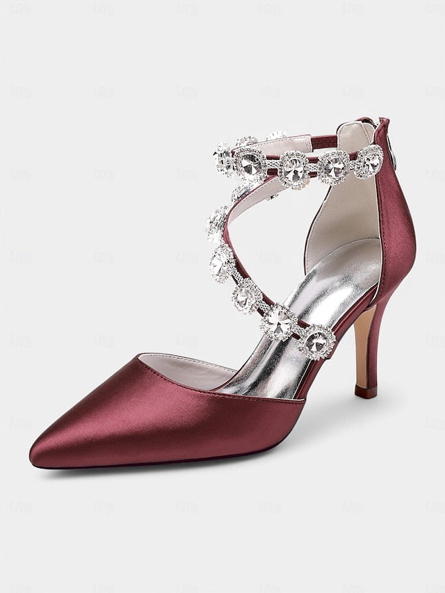 with Ankle Purple Women's Satin Heels Crystal Stiletto FashionChic