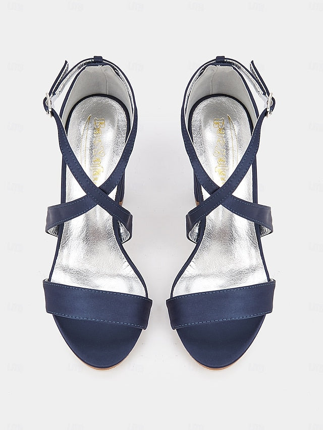 Satin Strappy Sandals – Heel Block Elegant Women's FashionChic