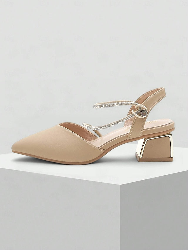 Women's Toe Pointed Heels Elegant with Rhinestone Slingback FashionChic