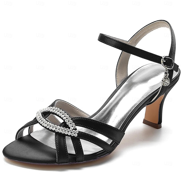 Women's Satin Dark Blue Heels Strappy with Rhinestone FashionChic