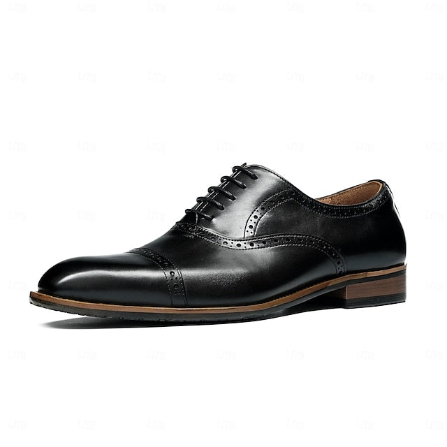 Leather Light Shoes Genuine Wingtip Oxford with Men's Brown FashionChic