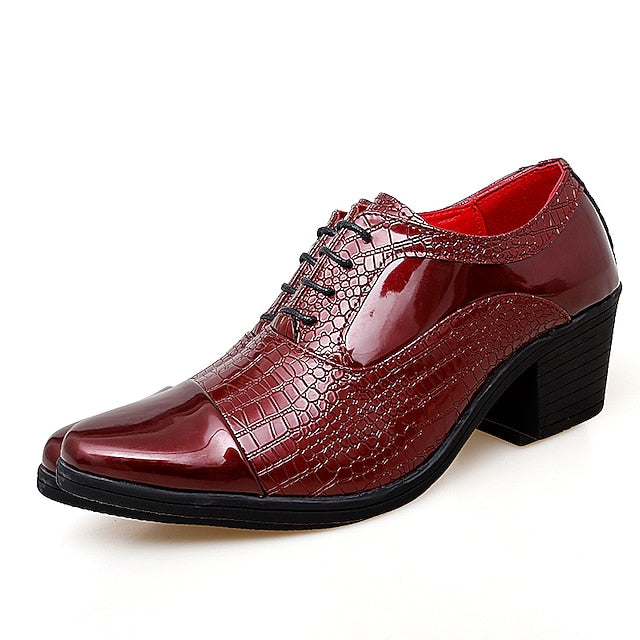Men's Oxford Leather Pattern Faux Black Patent Crocodile FashionChic