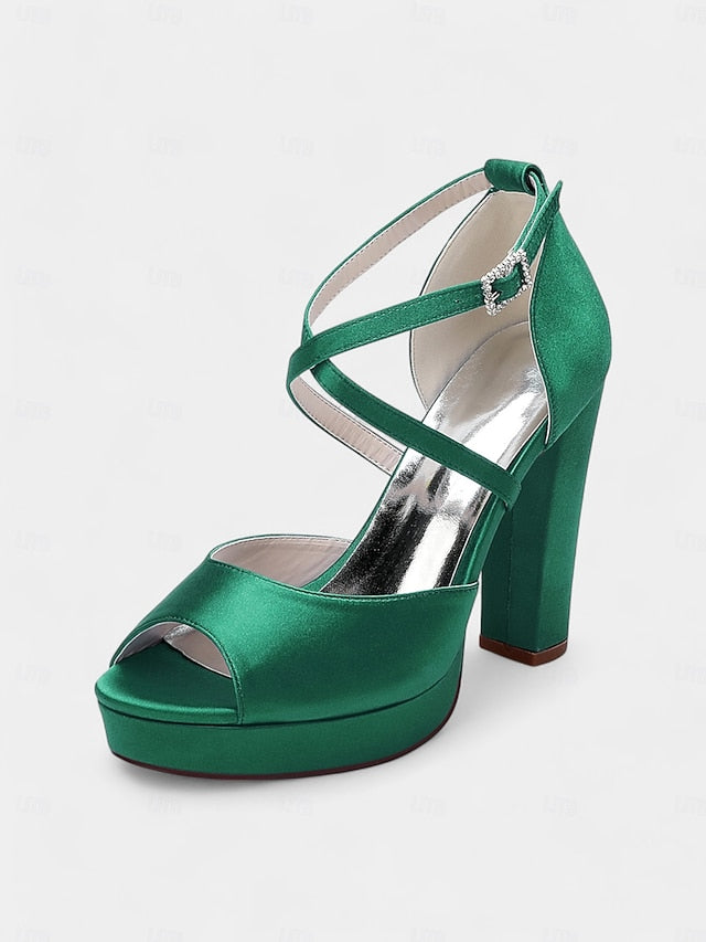 High Peep and Women's Sandals Heel Platform Toe Satin with FashionChic
