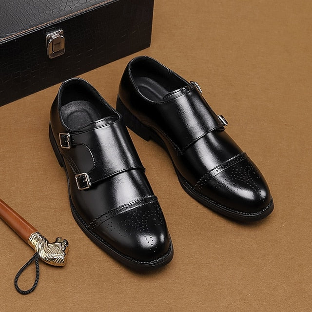Double Men's Shoes Monk Strap Faux Brown with Dress Leather FashionChic
