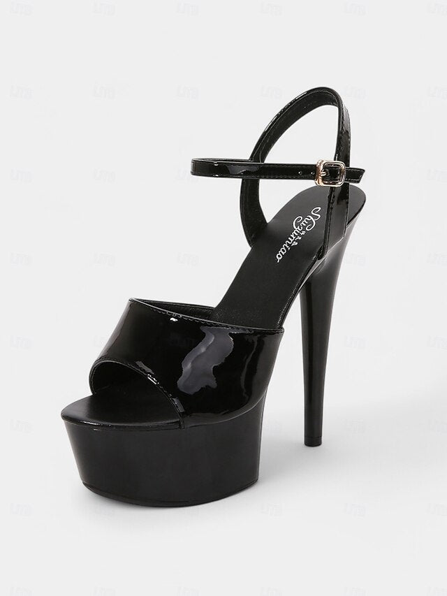 Sandals for - Platform Leather Red Peep Patent Women Toe FashionChic