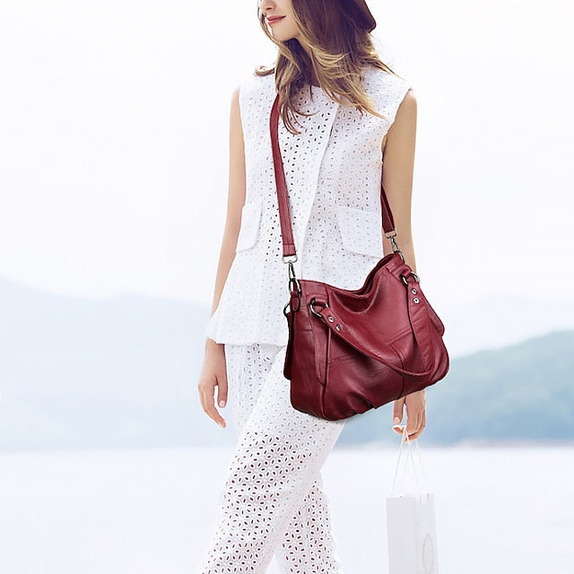 Bag Burgundy – Faux Women's Large Leather Shoulder FashionChic