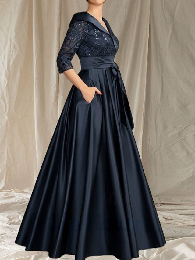 Dress V of A-Line the Mother Wedding Neck Guest Bride Elegant FashionChic