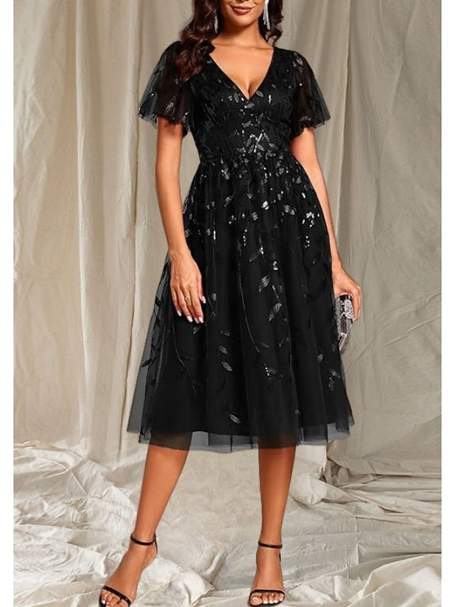 Guest Mother V Bride the Neck A-Line Wedding Dress Elegant of FashionChic
