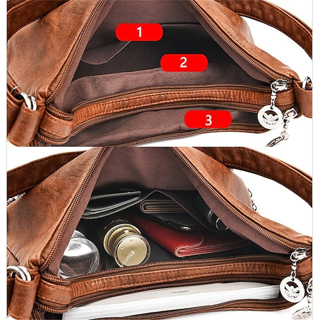 Bag - Leather Women's Faux Hobo Vintage-Style Brown FashionChic