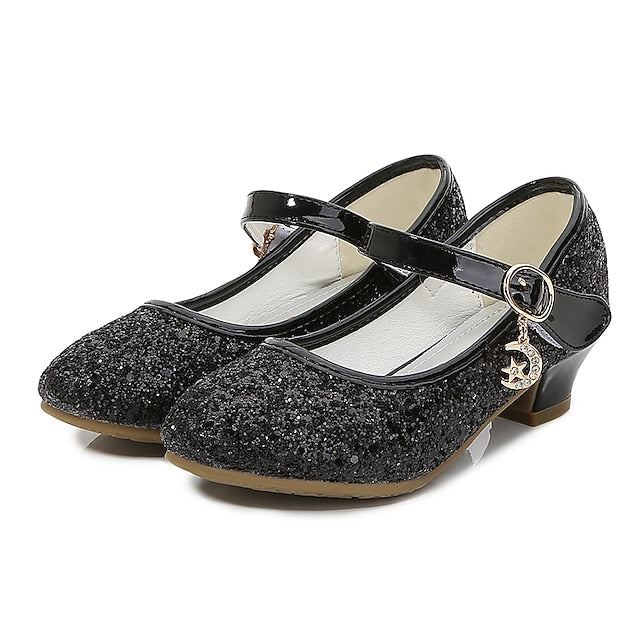 Mary Shoes Heel Low Glitter Dress Girls' - Sparkly Jane FashionChic