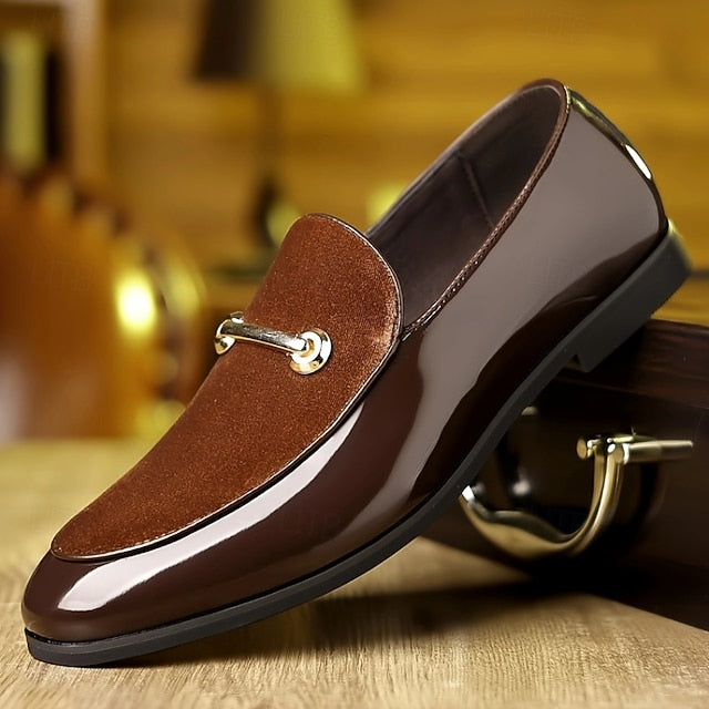 Loafers Men's Gold Faux Loops with Leather Decorative Green FashionChic