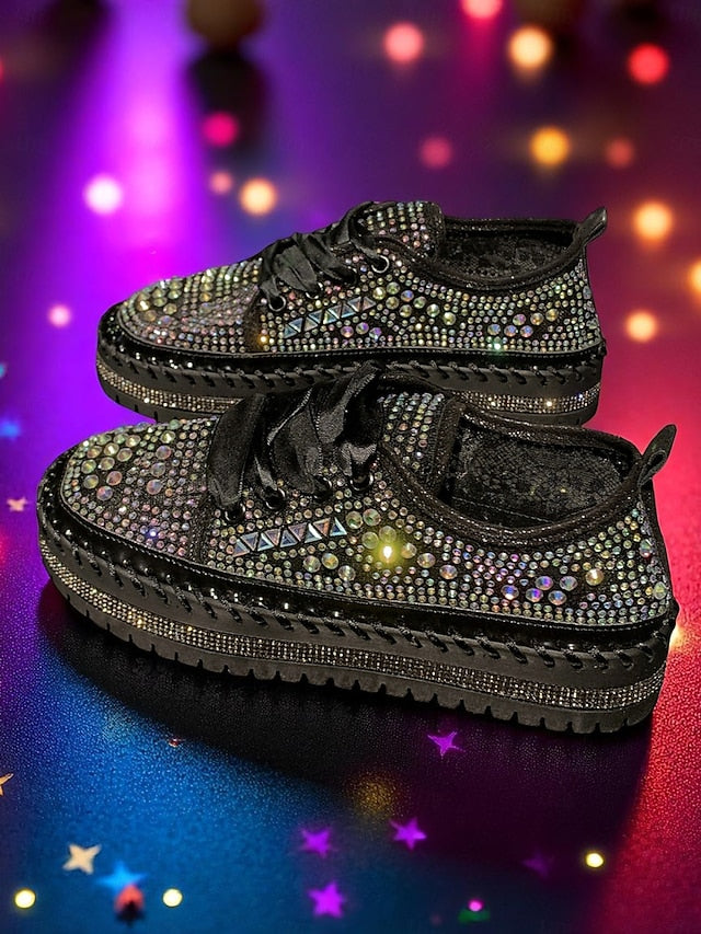 Accents Sparkling with Women's Silver Rhinestone Sneakers FashionChic